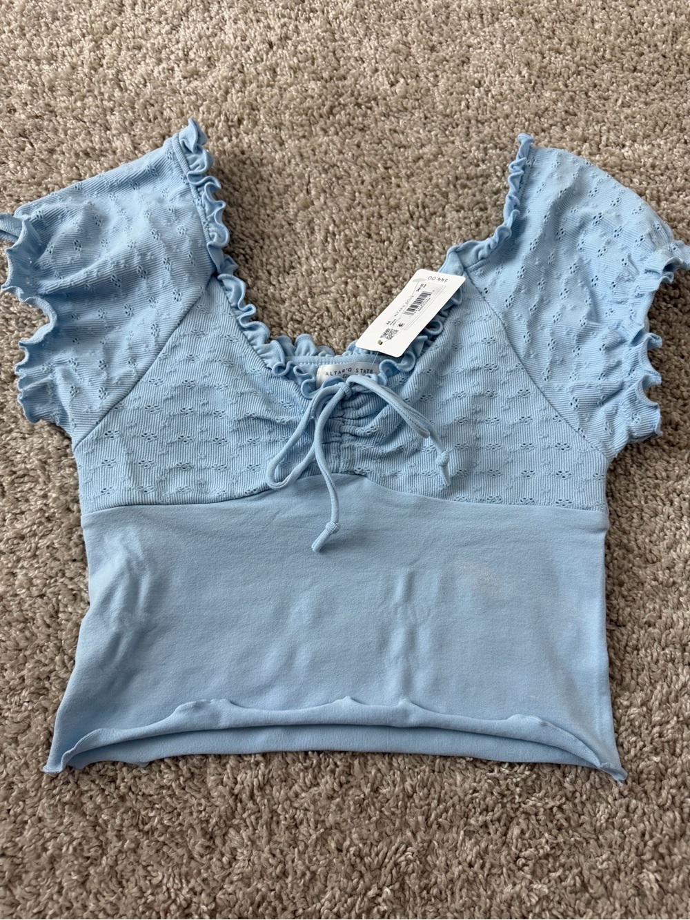Altar’d State Light Blue Ruffled Eyelet Cropped Top